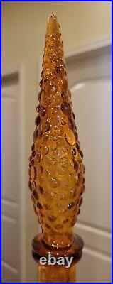 Vintage Empoli Amber Glass Brick Genie Bottle Decanter with Stopper