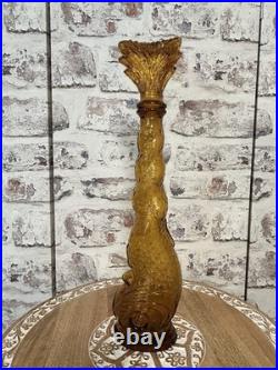 Vintage Empoli Amber Glass Genie Bottle Decanter Dolphin Fish MCM Italy 15.5