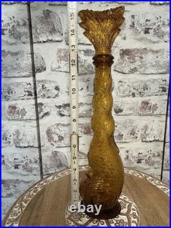 Vintage Empoli Amber Glass Genie Bottle Decanter Dolphin Fish MCM Italy 15.5