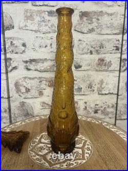 Vintage Empoli Amber Glass Genie Bottle Decanter Dolphin Fish MCM Italy 15.5