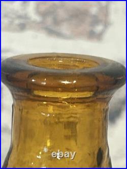 Vintage Empoli Amber Glass Genie Bottle Decanter Dolphin Fish MCM Italy 15.5