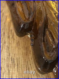 Vintage Empoli Amber Glass Genie Bottle Decanter Dolphin Fish MCM Italy 15.5