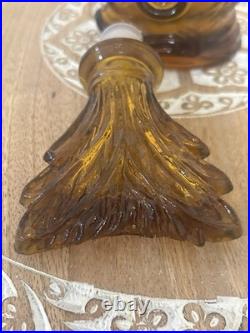 Vintage Empoli Amber Glass Genie Bottle Decanter Dolphin Fish MCM Italy 15.5