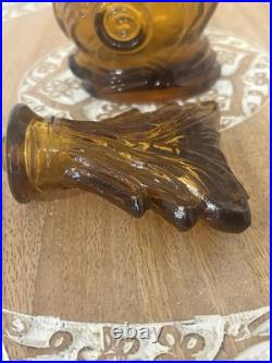 Vintage Empoli Amber Glass Genie Bottle Decanter Dolphin Fish MCM Italy 15.5