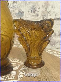 Vintage Empoli Amber Glass Genie Bottle Decanter Dolphin Fish MCM Italy 15.5