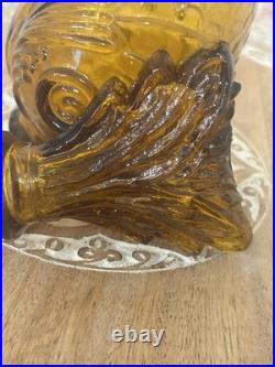 Vintage Empoli Amber Glass Genie Bottle Decanter Dolphin Fish MCM Italy 15.5