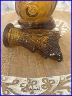 Vintage Empoli Amber Glass Genie Bottle Decanter Dolphin Fish MCM Italy 15.5
