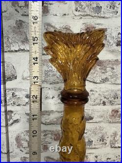 Vintage Empoli Amber Glass Genie Bottle Decanter Dolphin Fish MCM Italy 15.5