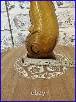 Vintage Empoli Amber Glass Genie Bottle Decanter Dolphin Fish MCM Italy 15.5