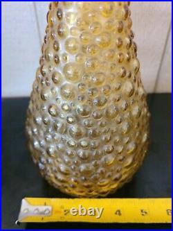 Vintage Empoli Amber Glass Hobnail Genie Bottle Decanter With Stopper 22 tall