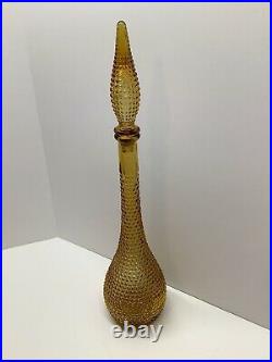 Vintage Empoli Amber glass Genie bottle decanter diamond cut design 21.5T