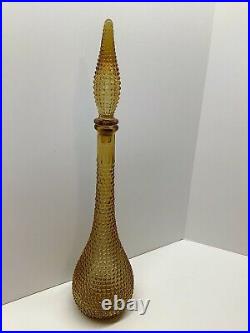 Vintage Empoli Amber glass Genie bottle decanter diamond cut design 21.5T