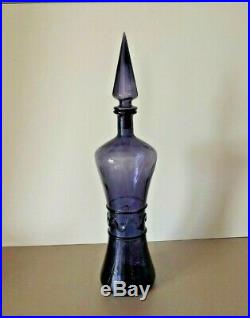 Vintage Empoli Amethyst Purple Glass Genie Bottle Decanter MCM 1960's