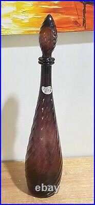 Vintage Empoli Amethyst Purple Swirl Genie Bottle Decanter & Stopper & Label