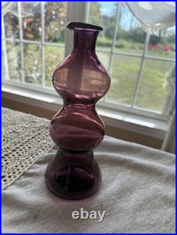Vintage Empoli Amethyst Triple Gourd Art Glass Decanter Vase Italy MCM Purple