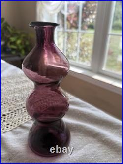 Vintage Empoli Amethyst Triple Gourd Art Glass Decanter Vase Italy MCM Purple