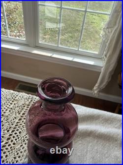 Vintage Empoli Amethyst Triple Gourd Art Glass Decanter Vase Italy MCM Purple
