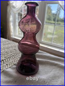Vintage Empoli Amethyst Triple Gourd Art Glass Decanter Vase Italy MCM Purple