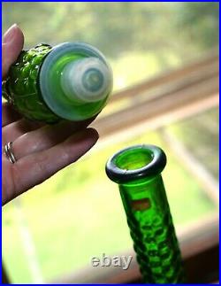 Vintage Empoli Art Glass Green Genie Bottle Stopper Italy Decanter Mid-Century