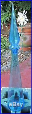 Vintage Empoli Art Glass Super Tall Sky Blue Genie Bottle/ Decanter