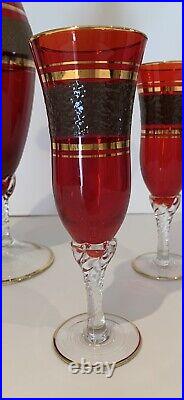 Vintage Empoli Blown Glass Decanter Topper Flute Italy 1960's Red Gold Brown MCM