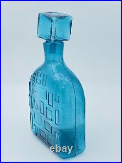 Vintage Empoli Blue Decanter Square Cube Aqua Bottle Italy Stopper Geometric