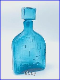 Vintage Empoli Blue Decanter Square Cube Aqua Bottle Italy Stopper Geometric