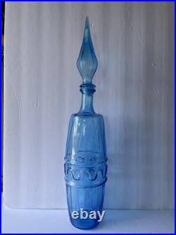 Vintage Empoli Blue Glass Genie Bottle Decanter 20.5 Hand Made Italy