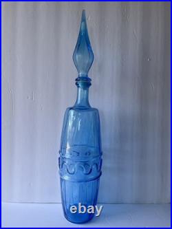 Vintage Empoli Blue Glass Genie Bottle Decanter 20.5 Hand Made Italy