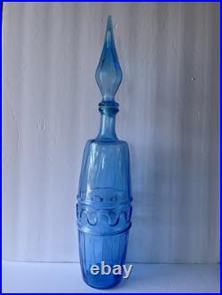 Vintage Empoli Blue Glass Genie Bottle Decanter 20.5 Hand Made Italy