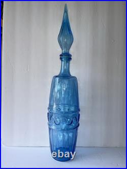 Vintage Empoli Blue Glass Genie Bottle Decanter 20.5 Hand Made Italy