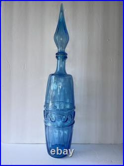 Vintage Empoli Blue Glass Genie Bottle Decanter 20.5 Hand Made Italy