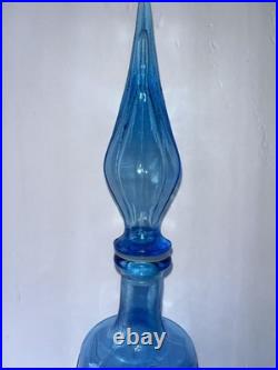 Vintage Empoli Blue Glass Genie Bottle Decanter 20.5 Hand Made Italy