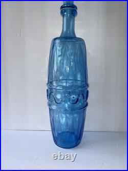 Vintage Empoli Blue Glass Genie Bottle Decanter 20.5 Hand Made Italy