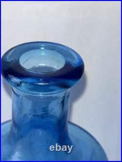 Vintage Empoli Blue Glass Genie Bottle Decanter 20.5 Hand Made Italy