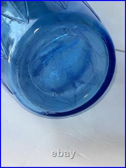 Vintage Empoli Blue Glass Genie Bottle Decanter 20.5 Hand Made Italy