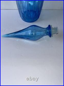 Vintage Empoli Blue Glass Genie Bottle Decanter 20.5 Hand Made Italy