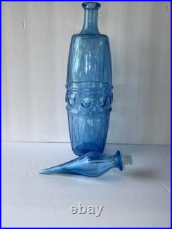 Vintage Empoli Blue Glass Genie Bottle Decanter 20.5 Hand Made Italy