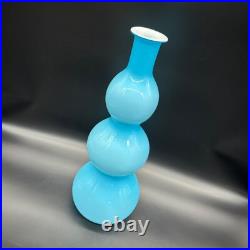 Vintage Empoli Blue Glass Triple Bubble Gourd Decanter Bottle Vase Italian MCM