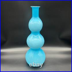 Vintage Empoli Blue Glass Triple Bubble Gourd Decanter Bottle Vase Italian MCM