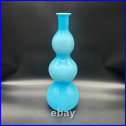 Vintage Empoli Blue Glass Triple Bubble Gourd Decanter Bottle Vase Italian MCM