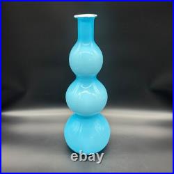 Vintage Empoli Blue Glass Triple Bubble Gourd Decanter Bottle Vase Italian MCM