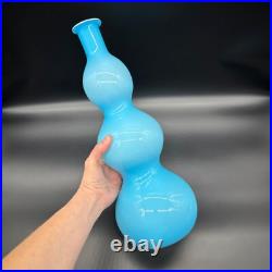 Vintage Empoli Blue Glass Triple Bubble Gourd Decanter Bottle Vase Italian MCM