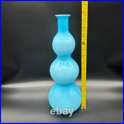 Vintage Empoli Blue Glass Triple Bubble Gourd Decanter Bottle Vase Italian MCM