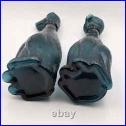 Vintage Empoli Bottle Decanter Set Cat & Dog Italian Teal Glass