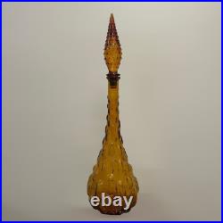 Vintage Empoli Brick Genie Bottle Amber MCM Decanter w Hobnail Stopper Italian