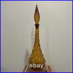 Vintage Empoli Brick Genie Bottle Amber MCM Decanter w Hobnail Stopper Italian