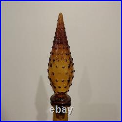 Vintage Empoli Brick Genie Bottle Amber MCM Decanter w Hobnail Stopper Italian