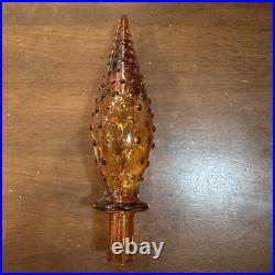 Vintage Empoli Brick Genie Bottle Amber MCM Decanter w Hobnail Stopper Italian