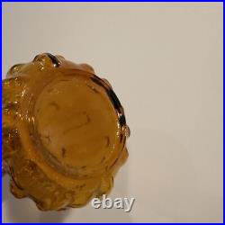 Vintage Empoli Brick Genie Bottle Amber MCM Decanter w Hobnail Stopper Italian